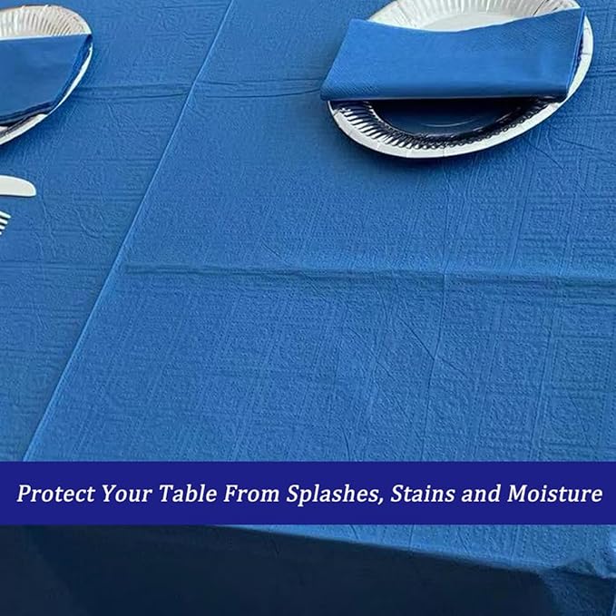 [6 Pack] Blue Square Tablecloths 54x54 Inch, Disposable Paper Table Cloth for Square and Round Tables, Waterproof 3-Ply Paper & Platic Table Cover for Holiday Party Gathering