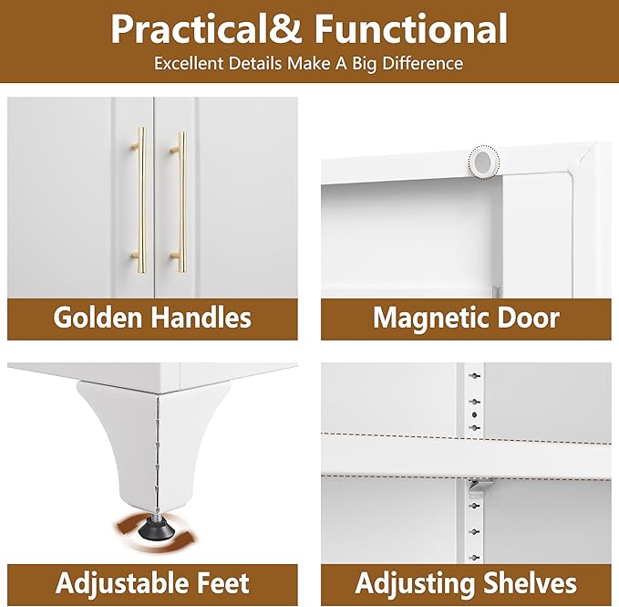 White Pantry Cabinet with Drawer, 75 Inch Tall Kitchen Cabinet, Metal Storage Cabinets with Doors and Shelves, Steel Food Pantries, Large Freestanding Cupboard for Dining Room-Assemble Required