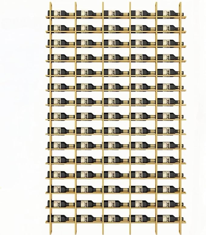 75-Bottle 5-Column Wall-Mounted Wine Rack, Gold Metal Wine Bottle Holder with Vertica Design, Space-Saving Wine Storage Shelf for Home Bar, Kitchen, Restaurant & Cellar(75 Bottles, 74.02" W)
