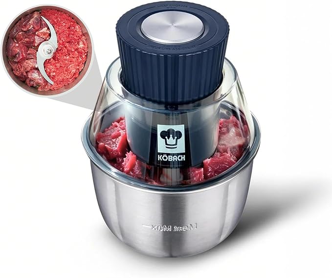 Electric Food Processor & Meat Grinder ??1.9 Qt Food Chopper with Pure Copper Motor, Dual-Layer Blades, Procesador de Alimentos Electrico