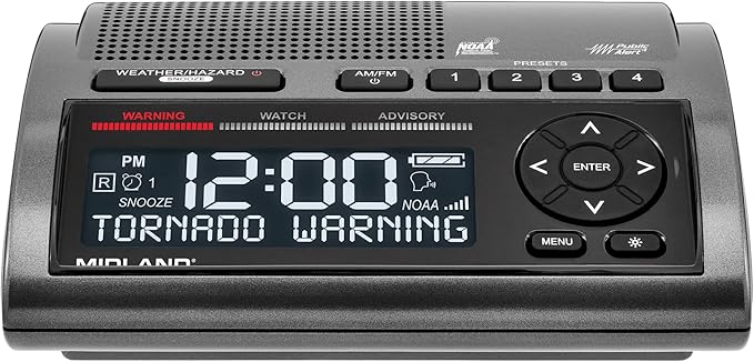 Midland - WR400 Weather Radio Deluxe - NOAA Emergency Alert Scanner ??Home Use with Battery Backup - Local County Programming Over 80 Emergency Voice Flashing Alerts ??Alarm Clock AM/FM Radio