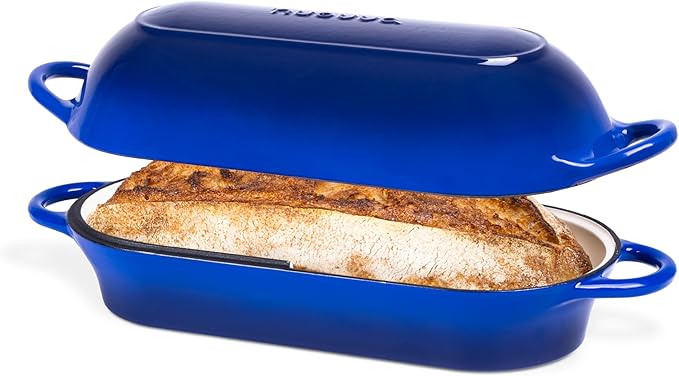 Enamelled Cast Iron Bread Loaf Pot ??Dutch Oven For Sourdough Bread Baking ??Oven Safe Non Stick Bread Pot ??Rectangular, Dark Blue, 34cm x 16cm ??by Nuovva