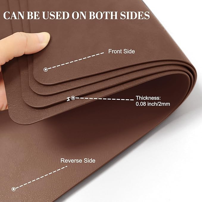Faux Leather Placemats, Set of 4, 12''횞17' Textures on Both Sides, Heat-Resistant, Waterproof and Oil-Proof, Reversible Place Mats for Kitchen, Dining Table, Outdoor - Brown