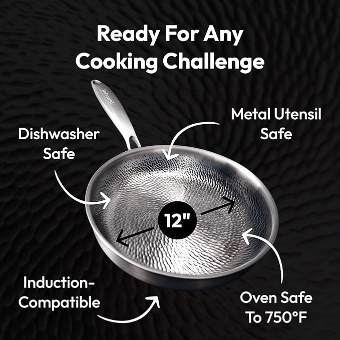 Titanium Pan, 2026 Upgrade To 100% Non-Toxic Titanium Skillet, 12 inch Non Stick Titaniums Cookware Pan, Extreme Heat-Resistant & Lasts a Lifetime (10.23in, No Lid)