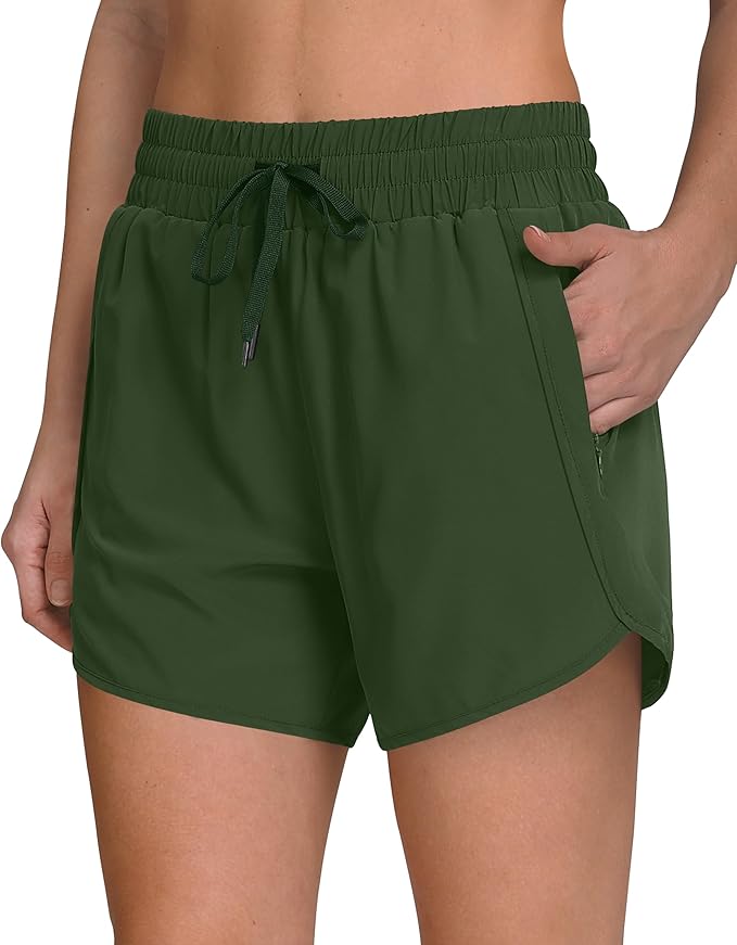 Women's 5" Running Shorts Quick Dry Sporty Athletic Gym Workout Shorts with Zipper Pockets Liner