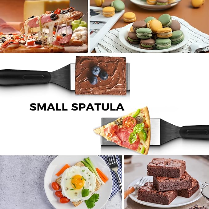 Small Spatula 2 PCS, Metal Spatulas for Kitchen Use, Stainless Steel Mini Serving Spatula for Flipping and Cooking, Ideal for Brownies, Tiramisu, Cookie, Lasagna or Pancakes, etc