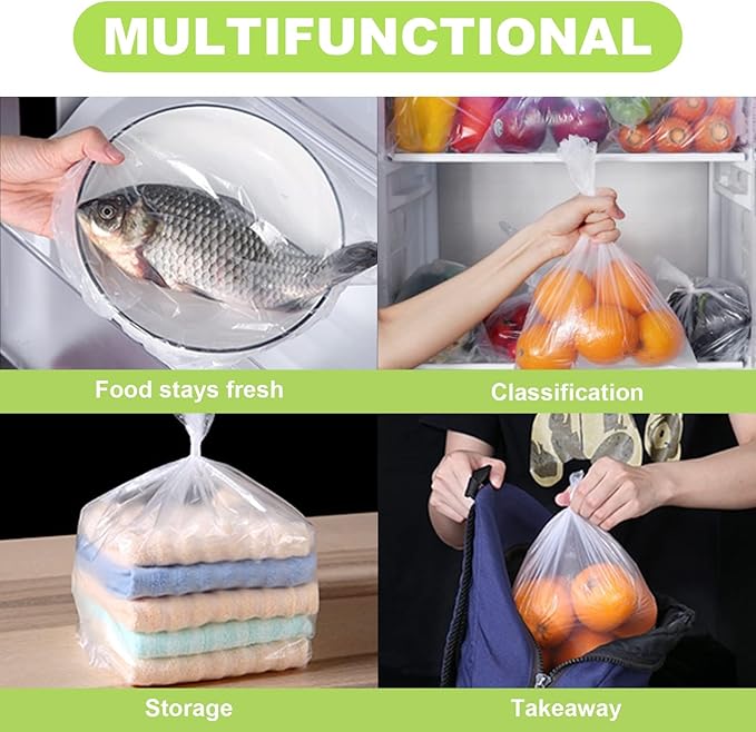 RyhamPaper Food Storage Bags, 12 x 16 Plastic Produce Bag on a Roll Fruits, Vegetable, Bread, Food Storage Clear Bags, 350 Bags/Roll, 4 Roll (Pack of 4)