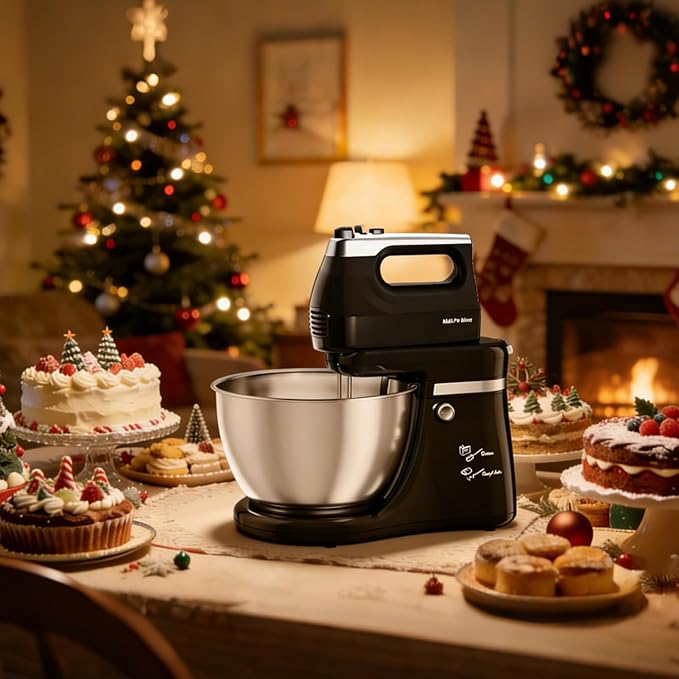 Stand Mixer Hand Mixer Electric Kitchen - Automatic 4.8 QT Auto-Rotating Bowl & Beater Standing Mixer, Tilt-Head 5-Speed Household Mixer with Beaters & Dough Hooks for Baking, Black
