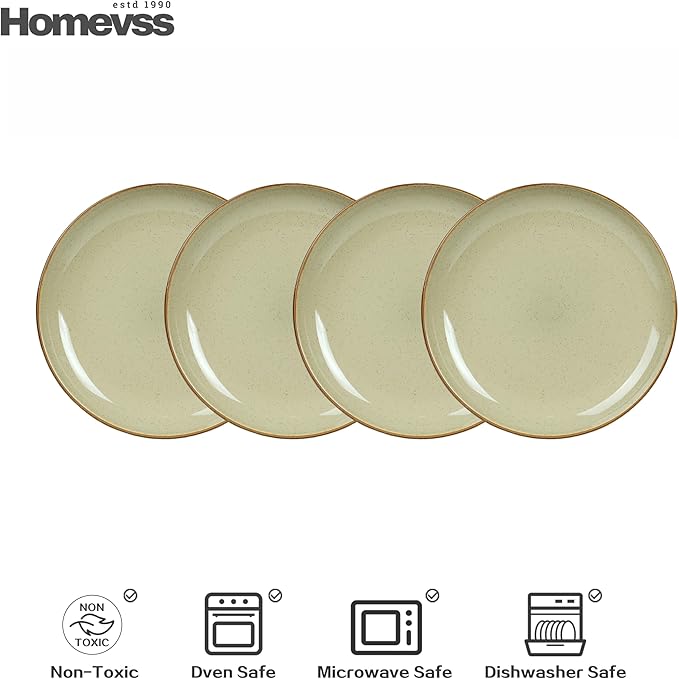 HomeVSS 20-Piece Dinnerware Set - Serves 4, Shiny Glaze Beige plates and bowls sets with Speckle Effect for Microwave & Dishwasher Safe