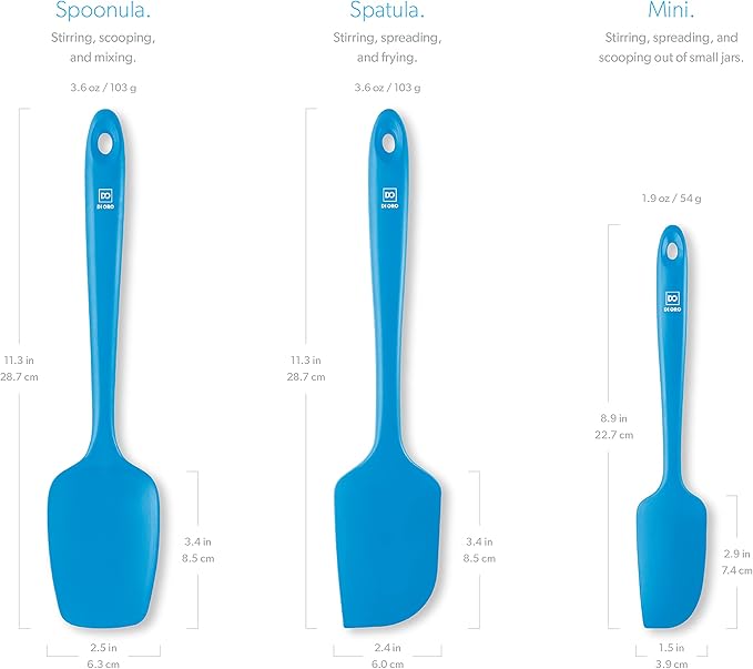 DI ORO Silicone Spatula Set - Rubber Kitchen Spatulas for Baking, Cooking, & Mixing - 600째F Heat-Resistant & BPA Free Silicone Scraper Spatulas for Nonstick Cookware - Dishwasher Safe (3pc, Blue)