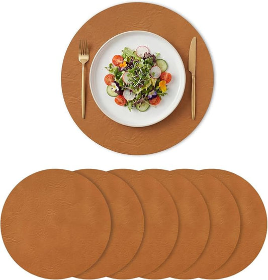 Artoid Mode Rust Faux Leather Placemats Set of 6, 15 Inch Waterproof Wipeable Heat Resistant Place Mats, Reversible Table Mats for Fall Kitchen Dining Decor
