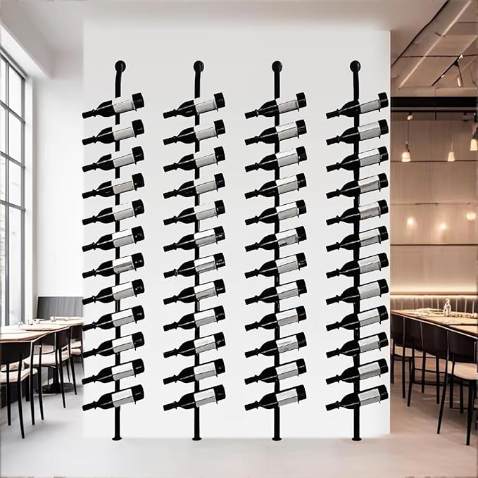 Large Wall Mount Wine Rack, H 72.8inch Wall Mounted Shelves for Bar, Holds 12 Metal Wine Storage Holder, for Commercial Restaurants Pantry Bar Wine Cellar (Black, Four Rows - 48 Bottles)