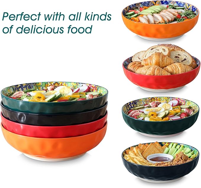 vancasso Large Serving Bowls, 78 Oz Extra Large Salad Bowls Set of 2, Bohemian Decorative Bowls for Salad, Fruit, Pasta and Dinner, Serving Dishes Set for Party, Dishwasher & Microwave Safe竊뛉reen