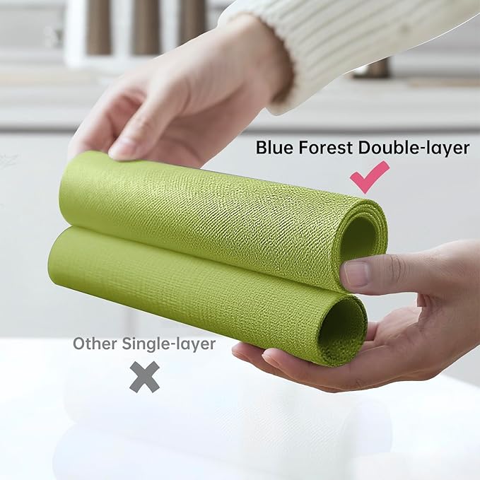 Blue Forest | Rectangular Faux Linen Placemats Set of 8 | Dual- Layered Thickened for Durability | Heat Resistant | Machine Washable | Wrinkle Free for Easy Care Indoor/Outdoor Use - Grass Green