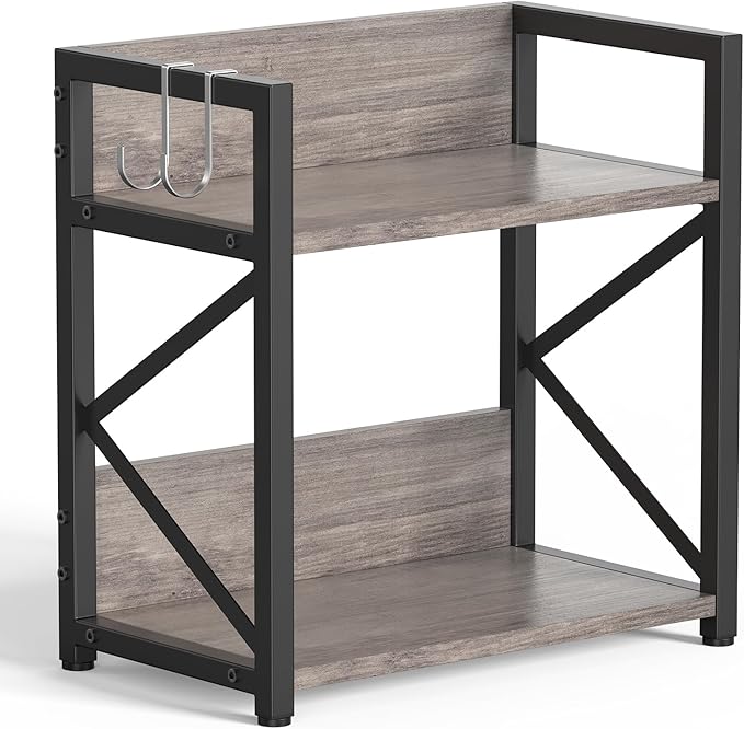 Spice-Rack-Organizer-Shelf for Kitchen Counter, 2 Tiers Coffee Bar Station Organizer for Countertop竊똕pace Saving Desk Shelving Riser Unit (Grey, Medium)