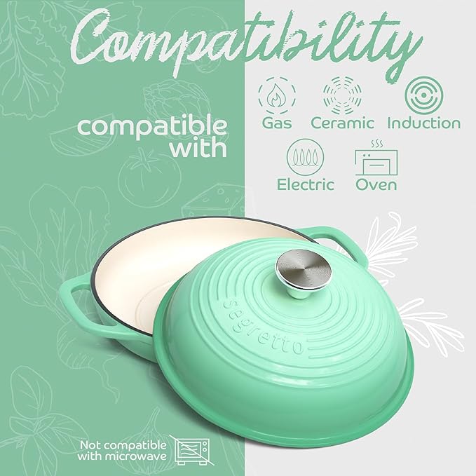 Enameled Cast Iron Bread Pan with Lid 11??Green Bread Oven Cast Iron Sourdough Baking Pan, Dutch Oven for Bread, No Seasoning Needed-Segretto Cookware