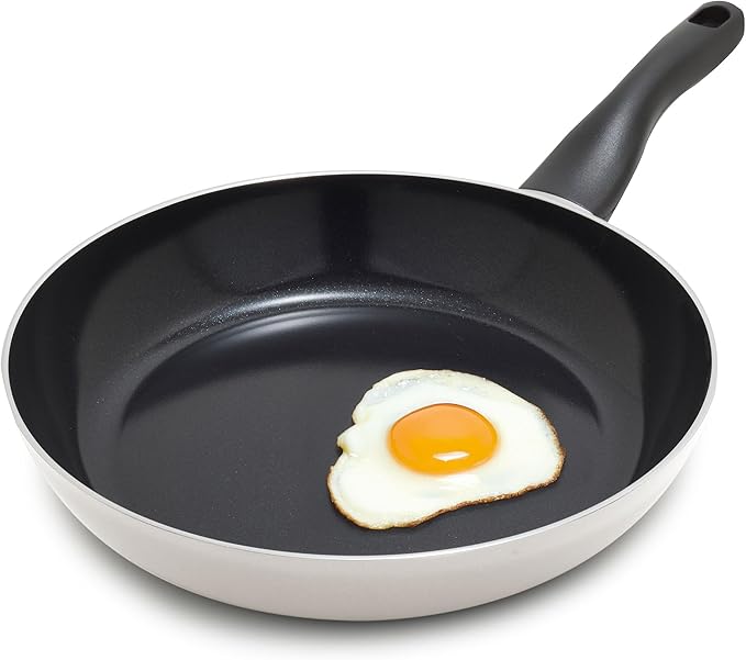 Deco 11??Nonstick Frying Pan Skillet, Made in Italy, Diamond Ceramic PFAS-Free, Dishwasher & Metal Utensil Safe, Durable Gloss Enamel Finish, Stay-Cool Handle, High Walls-Extra Room, Taupe