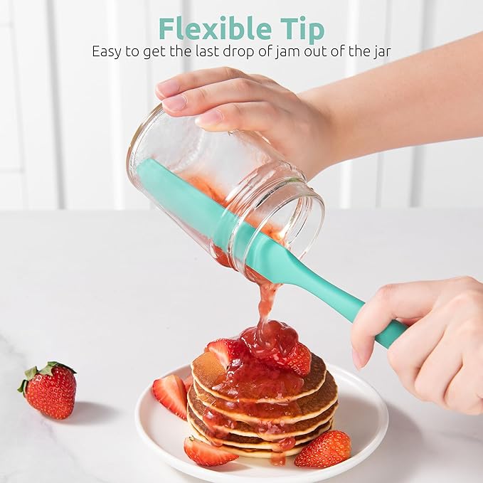 U-Taste Skinny Silicone Jar Spatula: 600쨘F Heat-Resistant Food-Grade 10in Long Narrow Sourdough Stirring Stick, Seamless Flexible Peanut Butter Spreader for Scraping Icing Bread Cream, Jam (Aqua Sky)