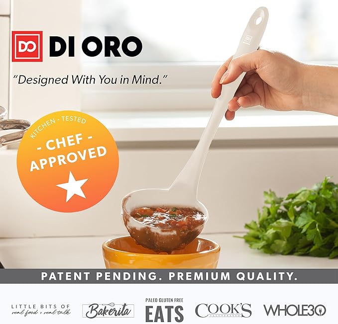 DI ORO Silicone Ladle ??Soup Ladle for Cooking & Serving Heat-Resistant - Large Kitchen Soup Ladle Nonstick Cookware Safe - Soup Serving Spoon with Wide Bowl - Silicone Utensil Dishwasher Safe (Clay)