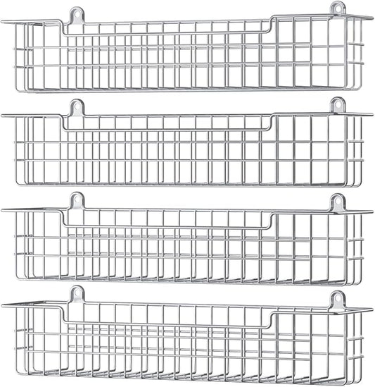 Spice Rack Wall Mount, 4-Pack Seasoning Organizer for Kitchen Storage Organization, Spice Holder Shelf Saving Space for Cabinet, RV, Pantry, Silver