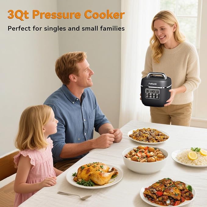 Fullwill Electric Pressure Cooker Lite, Slow Cooker, Rice, Saut챕, Warmer, Olla de Presion Nonstick Pot 3 Quarts