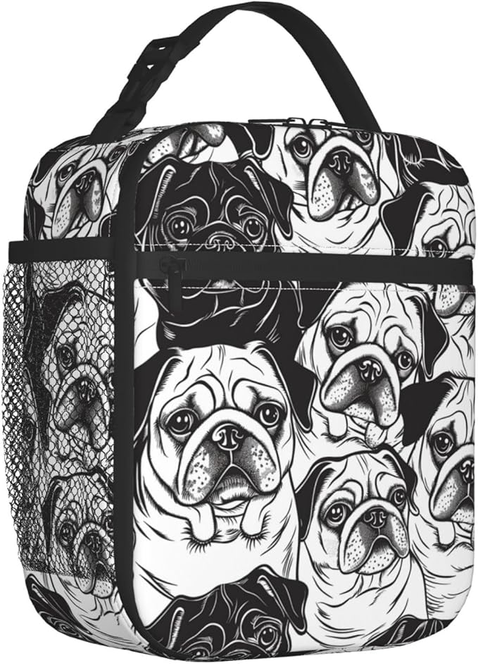 VANZEV Cute Pug Lunch Box for Adults Women Girls Boys Kids Animal Dog Lunch Box Insulated Cooler Reusable Lunch Bag Container Gifts for Work Office Picnic Travel School