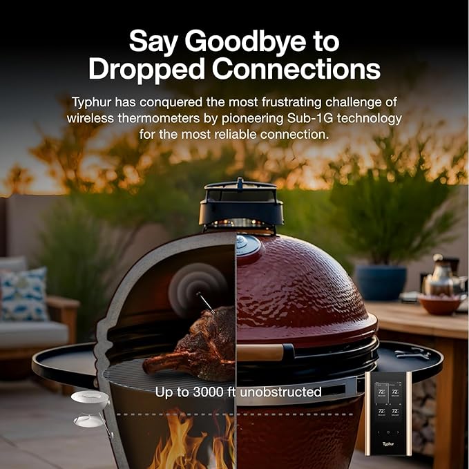 Sync Gold Wireless WiFi Meat Thermometer, 4 Slim Probes, 6 Sensors, 10x Stronger Signal, 짹0.5??Accuracy, Smart Base Direct Setup, Reliable Reading Through Kamado Grill, BBQ, Oven, Smoker, Air Fryer