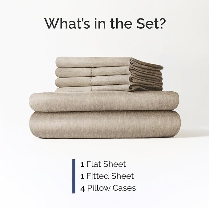 Cal King 6 Piece Sheet Set - Cooling & Breathable Bed Sheets - Hotel Luxury Bed Sheets for Women, Men, Kids & Teens - Deep Pockets - Easy Fit - Soft & Wrinkle Free - Cal King Heathered Beige Sheets