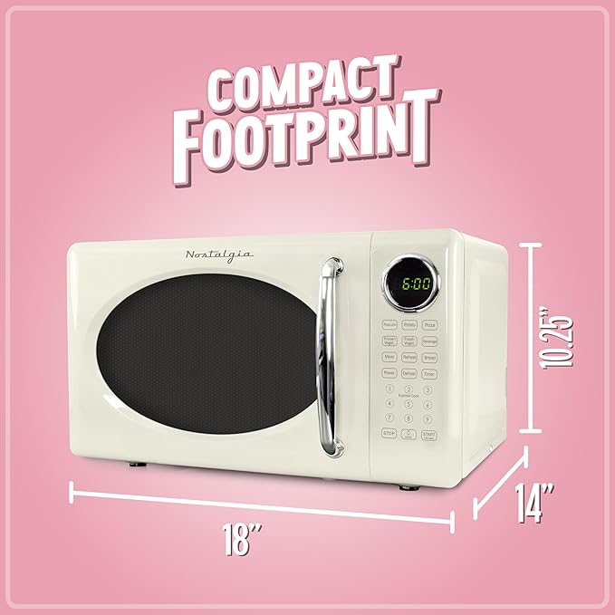 Nostalgia Retro 700W Microwave Oven 0.7 Cu Ft Capacity ??Child Safety Lock, 8 Auto-Cook Settings ??Countertop Kitchen Appliance ??Ivory