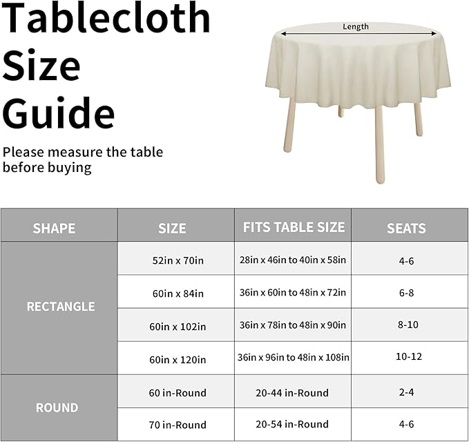 Easy-Going Faux Linen Waterproof Spill-Proof Tablecloth Stain Resistant Round Table Cloth Wrinkle Free Decorative Fabric for Kitchen, Dining, Party, Weddings, Restaurants (70 in-Round, Beige)
