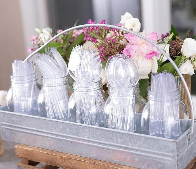 Party Bargains Emerald Clear Plastic Silverware 1440 pcs Set: 720 Forks, 480 Spoons, 240 Knives. Heavy Duty Elegant Cutlery Disposable Utensils Combo Pack for Ceremonies Catering Galas Cocktail Party