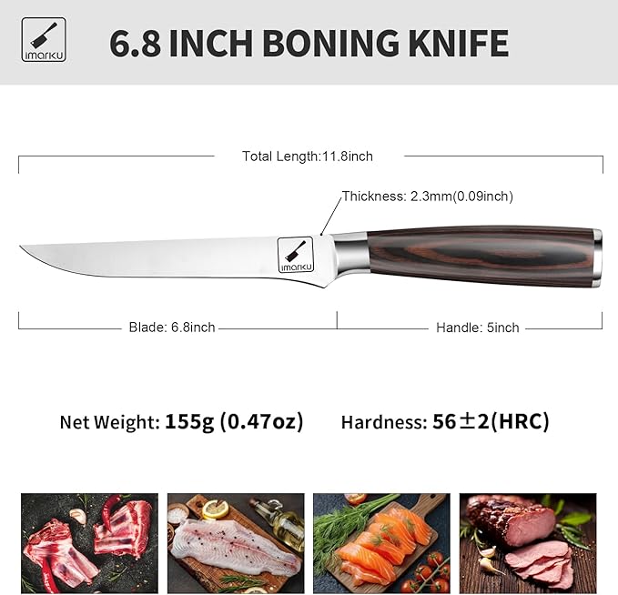 imarku Fillet Knife, German High Carbon Boning Knife, 6-Inch Stainless Steel Professional Grade Boning Fillet Knife for Fish, Pakkawood Handle for Meat and Poultry, Gifts for Men and Women