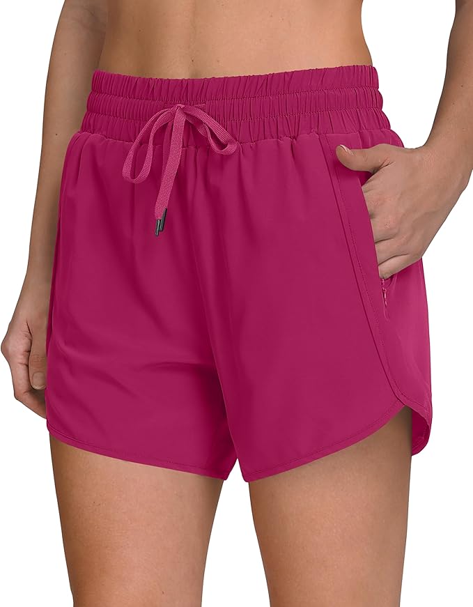 Women's 5" Running Shorts Quick Dry Sporty Athletic Gym Workout Shorts with Zipper Pockets Liner