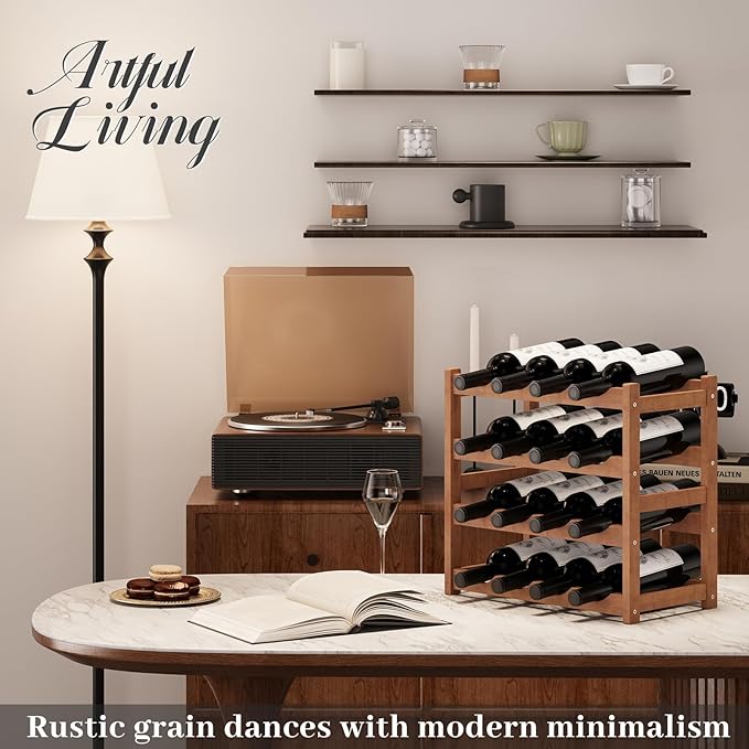 Wine Rack竊똁amboo Wine Storage Cabinet Shelf竊똂ountertop Wine Shelf- Freestanding Wine Holder for Kitchen & Pantry (Brown, 4-Tier)