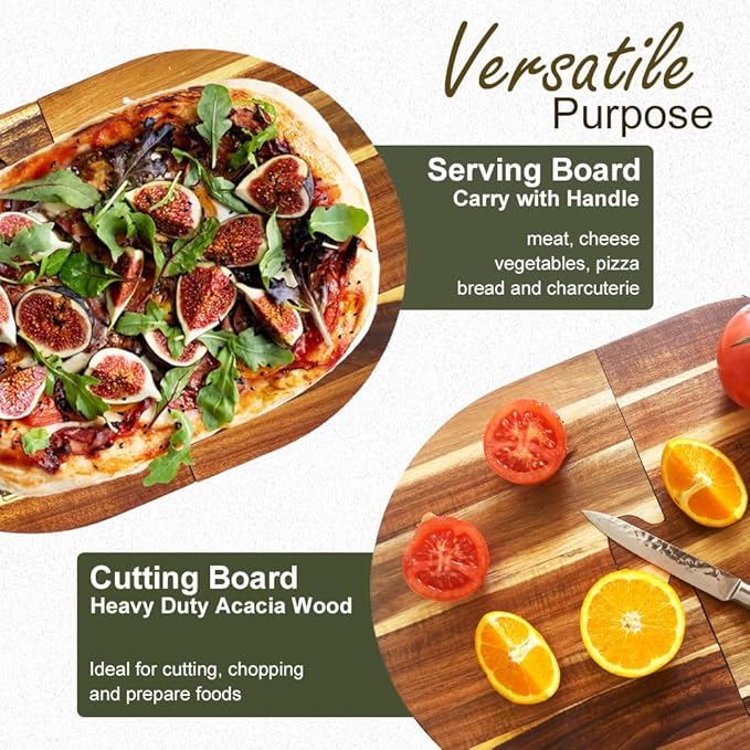 Charcuterie Board Set - 2 Pieces with Knife Set, Premium Acacia Wood Cheese Boards, Puzzle Shaped Serving Tray, Christmas, House Warming Gifts New Home, Wedding & Bridal Shower Gift