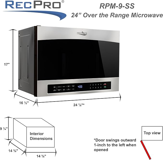 RecPro RV High Pointe 24" Stainless Steel Over the Range Microwave | 1.4 Cu. Ft. | 38L Capacity | 1000 Watts | 13.5" Turntable
