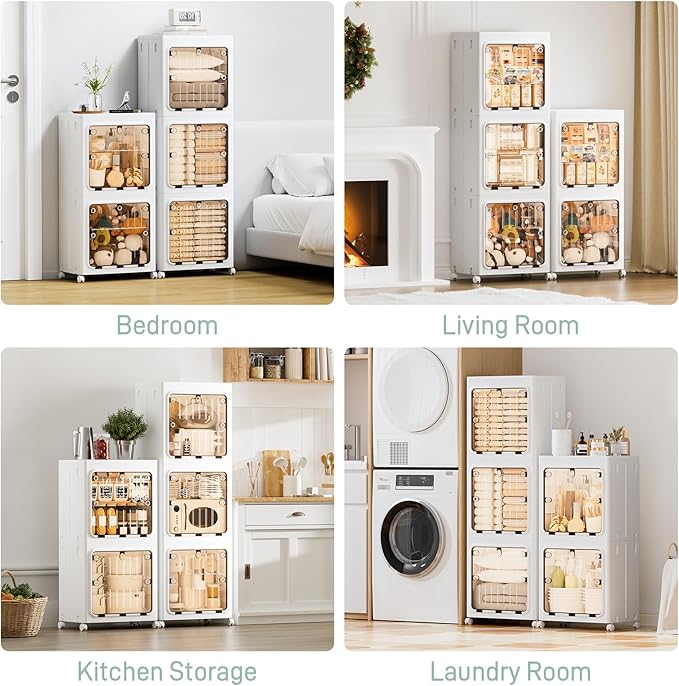 JEKO&JEKO Expanded Narrow Bathroom Storage Cabinet, 2-Tier Tall Cabinet Organizer with Wheels, Foldable Plastic Storage for Kitchen, Laundry Room or Home, White