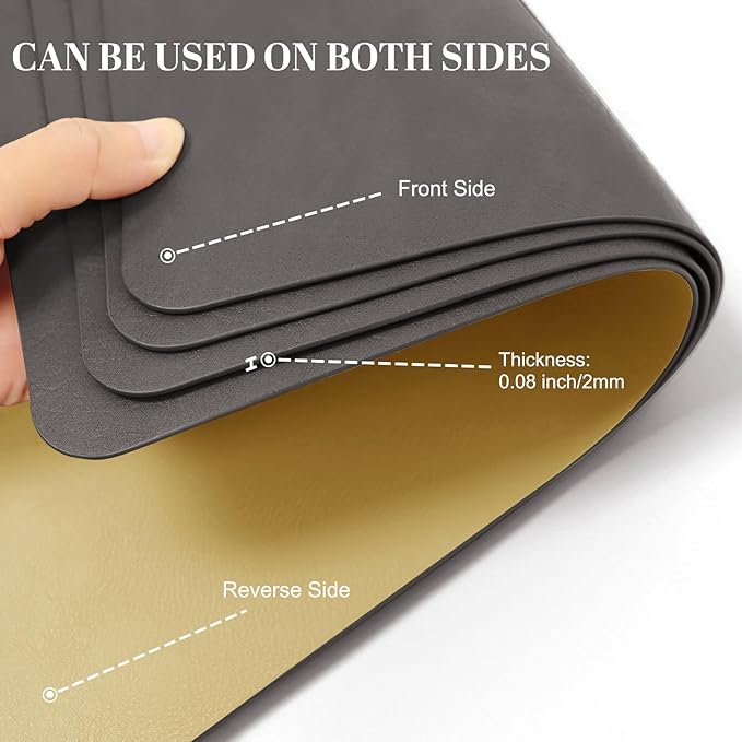 BLESWIN Faux Leather Placemats, PU Dining Table, Waterproof and Oil Resistant Easy to Clean, Heat Resistant Reversible Use Table Mats for Kitchen, Dining Table, Outdoor ??12 횞 17 Inch, Mud&Dark Yellow