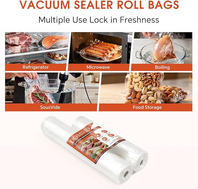 Vacuum Sealer Bags Rolls, 2 Pack Customizable Size BPA-Free Textured Food Saver Rolls for Sous Vide, Freezer & Meal Prep, Compatible with All Vacuum Sealers (8” x 16’ & 11” x 16’ ）