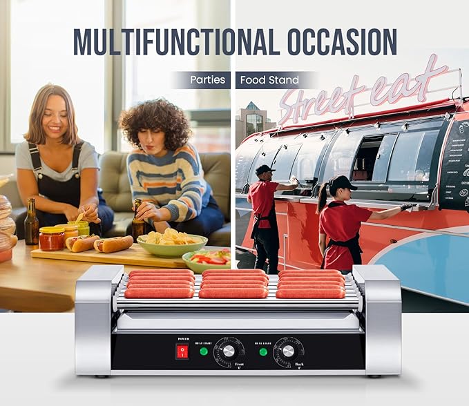 SYBO Hot Dog Roller, 18 Hot Dog 7 Roller Grill Cooker Machine with Removable Stainless Steel Drip Tray, 1000-Watts, Commercial Grade