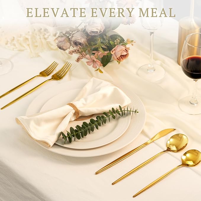 Astercook Silverware Set 48-Piece Gold Flatware Set with Steak Knives Food-Grade Stainless Steel Cutlery Set for 8 Mirror Polished Utensils Set Include Spoons and Forks for Home Kitchen Restaurant