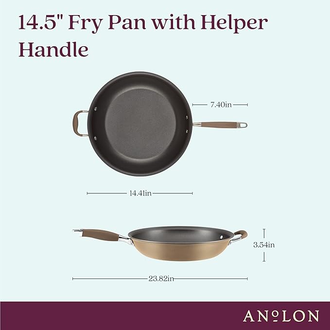 Anolon Advanced Home Hard Anodized Nonstick Frying Pan, 14.5 Inch ??Large Skillet with Helper Handle, 14 Inch Nonstick Frying Pan, Durable Cookware - Bronze