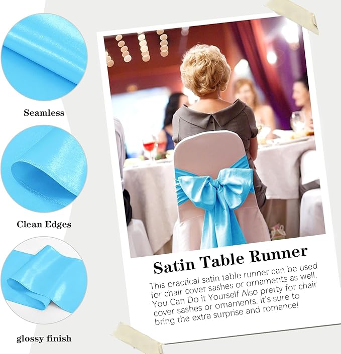 Yblut 10 Pack Satin Table Runner 12 x 108 Inch Long Blue Silk Table Runner for Wedding Party Banquet Birthday Decoration