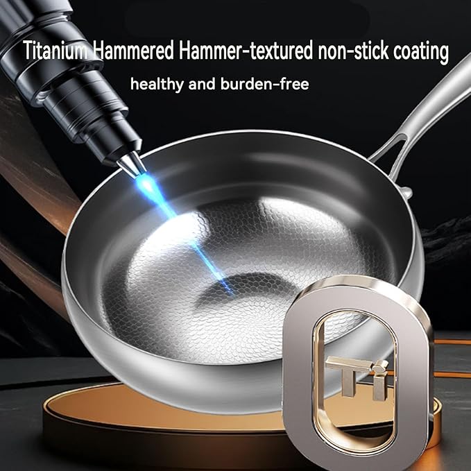 Titanium Hammered Pan Pro with Lid, Thickened Multi-Layer Stock Pot, Titanium Wok Pan, Scratch-Resistant Non Stick Titanium Frying Pans, Even Heating for Cooking,10.23in