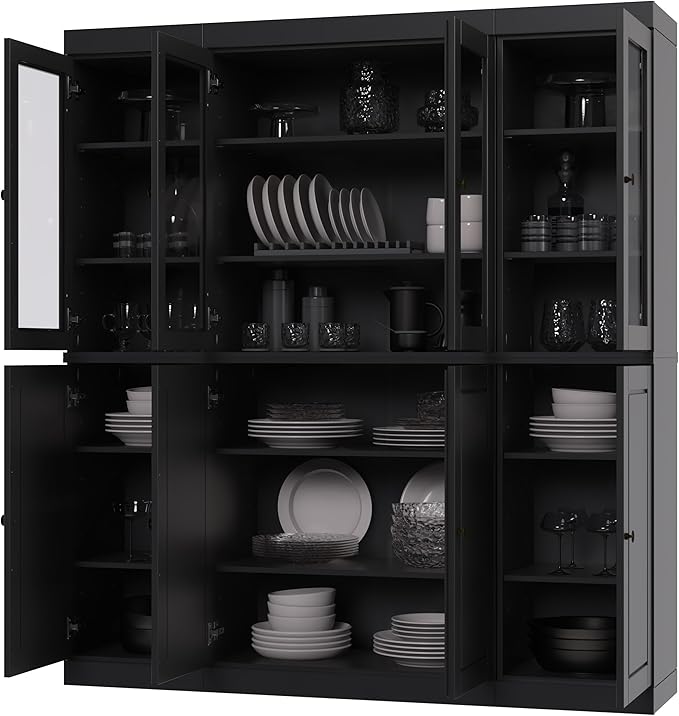 Palace Imports 100% Solid Wood Kitchen Pantry Hutch, Black, 65" w x 71.5" h x 15.5" d, Renewable Eco-Friendly Wood, Made in Brazil