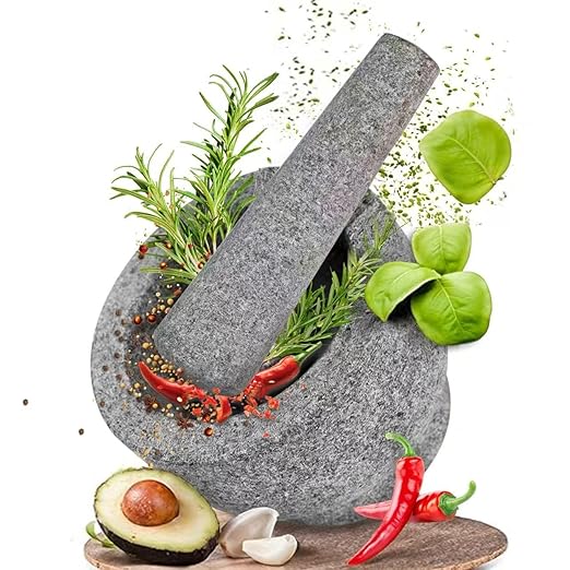 Heavy Duty Mortar and Pestle Set,2 Cup, 100% Granite Stone Molcajete Guacamole Bowl, Grind Seeds, Spices, Crush Garlic, Kitchen Muddler for Fresh Herbs, Great Gift