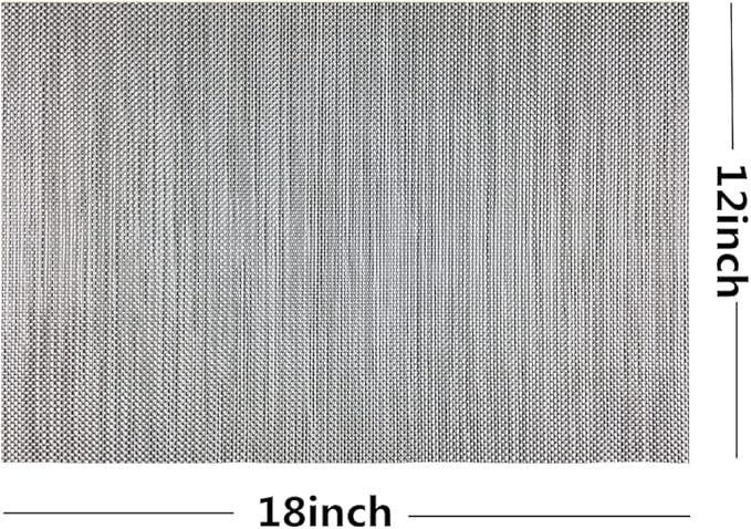 WAZAIGUR Placemats,Easy to Clean Crisscross Woven Vinyl Place Mats Durable Non-Slip Heat Resistant Table Mats,Placemats for Kitchen Table Set of 6,Silver and Black