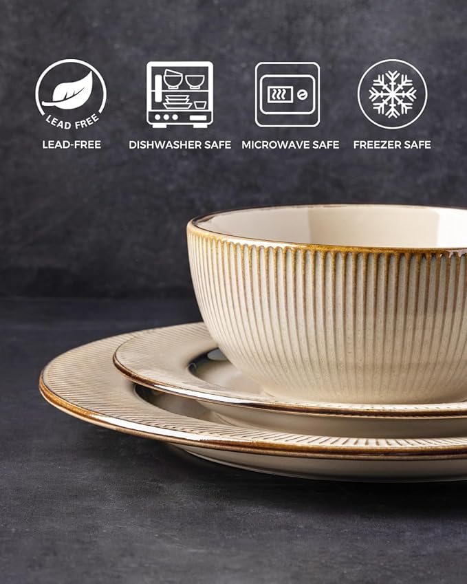 GBHOME Ceramic Dinnerware Sets, 18 Piece Embossed Elegant Stoneware Plates and Bowls Sets, Housewarming Wedding Gift | Dishwasher & Microwave Safe | Dishes Set Service for 6