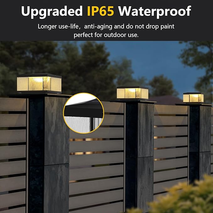 Landscape Solar Post Light, Outdoor Modern Stylish Luxury IP65 Waterproof Column Lamp for Fence Deck Pillar Cap Patio Garden Decoration with 4 Different Lighting Color