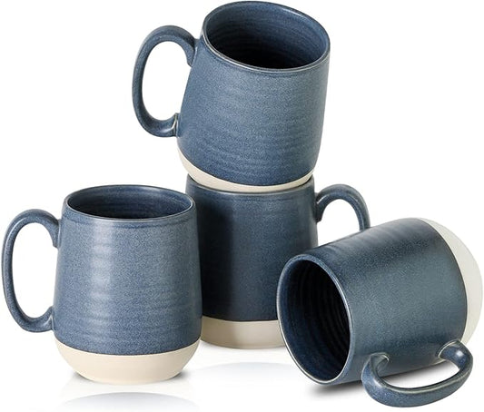 HASENSE Ceramic Large Coffee Mugs Set of 4-15 Ounce Porcelain Coffee Cups Set with Handle Perfect for Tea, Cocoa, Latte, Milk and Cappuccino, Modern Tea Cups Set for Man and Woman, Dark Blue